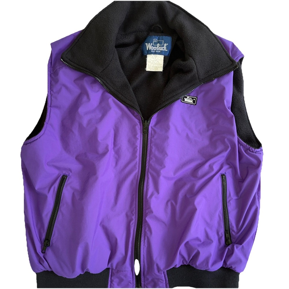 Woolrich Vintage Fleece Lined Vest Purple Nylon‎ Full Zip Womens Large